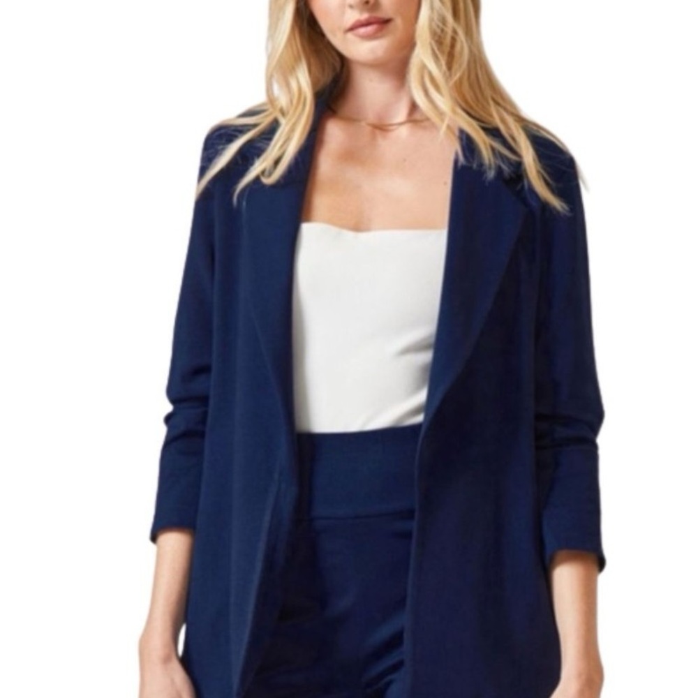 NWT - Womens 3/4 Ruched Sleeve Navy Blazer